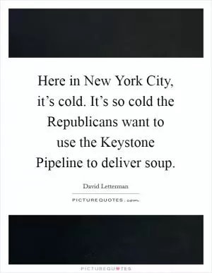 Here in New York City, it’s cold. It’s so cold the Republicans want to use the Keystone Pipeline to deliver soup Picture Quote #1