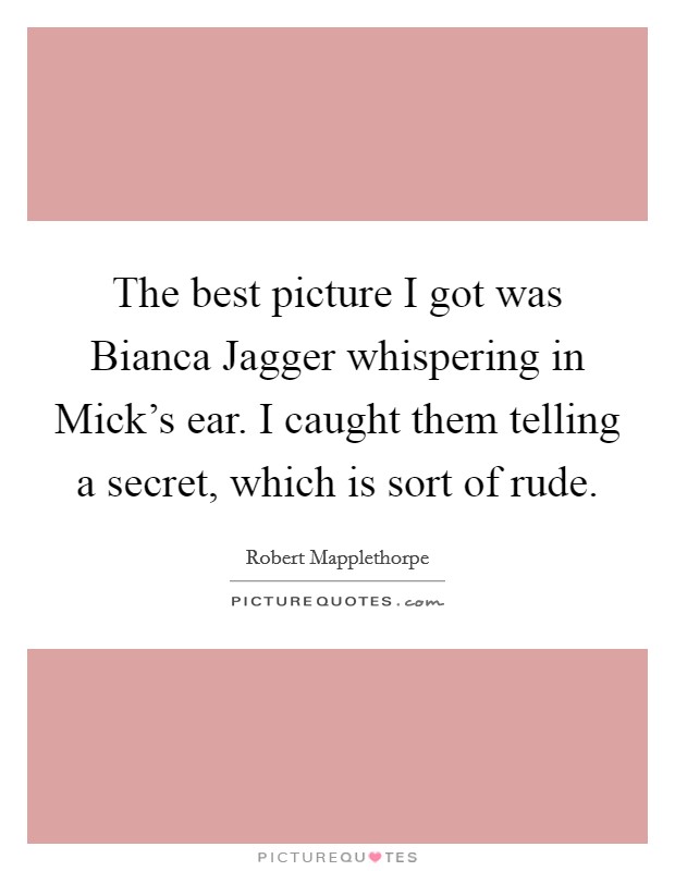 The best picture I got was Bianca Jagger whispering in Mick's ear. I caught them telling a secret, which is sort of rude Picture Quote #1