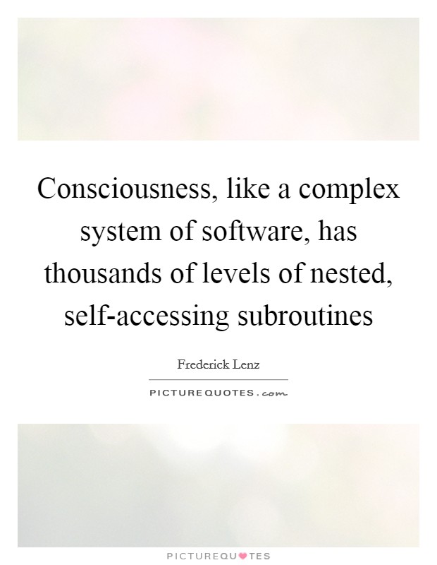 Consciousness, like a complex system of software, has thousands of levels of nested, self-accessing subroutines Picture Quote #1