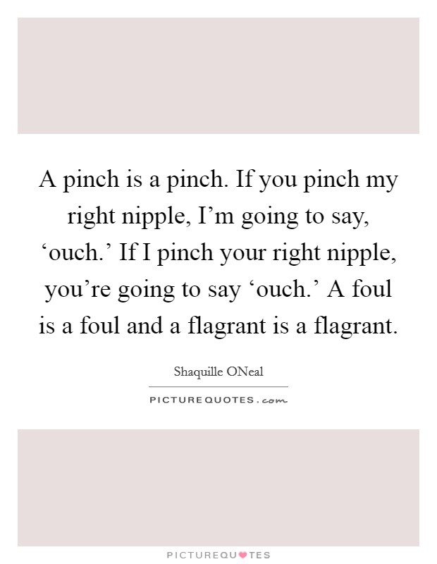 A pinch is a pinch. If you pinch my right nipple, I'm going to say, ‘ouch.' If I pinch your right nipple, you're going to say ‘ouch.' A foul is a foul and a flagrant is a flagrant Picture Quote #1