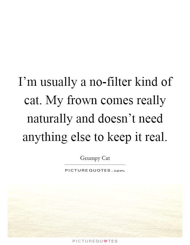 I'm usually a no-filter kind of cat. My frown comes really naturally and doesn't need anything else to keep it real Picture Quote #1