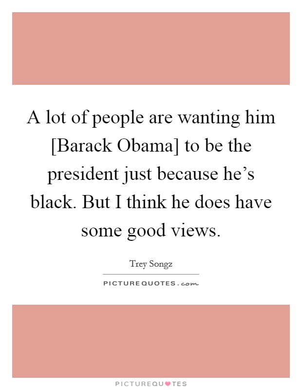 A lot of people are wanting him [Barack Obama] to be the president just because he's black. But I think he does have some good views Picture Quote #1