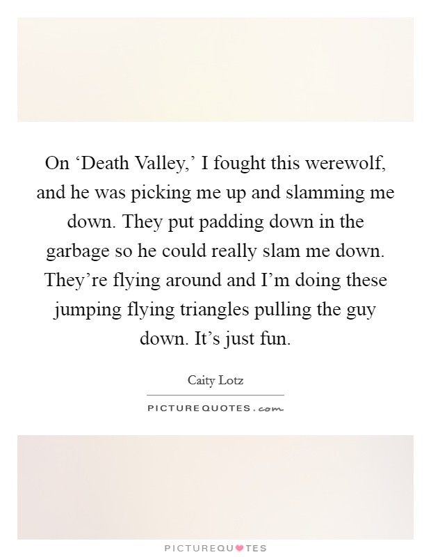 On ‘Death Valley,' I fought this werewolf, and he was picking me up and slamming me down. They put padding down in the garbage so he could really slam me down. They're flying around and I'm doing these jumping flying triangles pulling the guy down. It's just fun Picture Quote #1