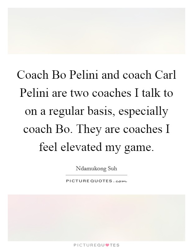 Coach Bo Pelini and coach Carl Pelini are two coaches I talk to on a regular basis, especially coach Bo. They are coaches I feel elevated my game Picture Quote #1