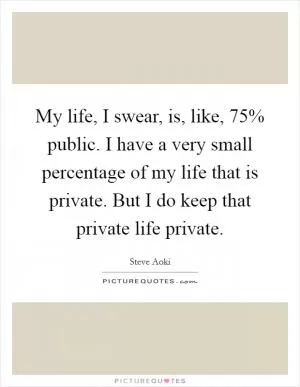 My life, I swear, is, like, 75% public. I have a very small percentage of my life that is private. But I do keep that private life private Picture Quote #1