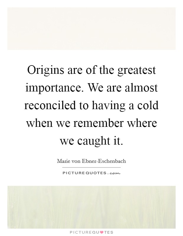 Origins are of the greatest importance. We are almost reconciled to having a cold when we remember where we caught it Picture Quote #1