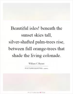 Beautiful isles! beneath the sunset skies tall, silver-shafted palm-trees rise, between full orange-trees that shade the living colonade Picture Quote #1