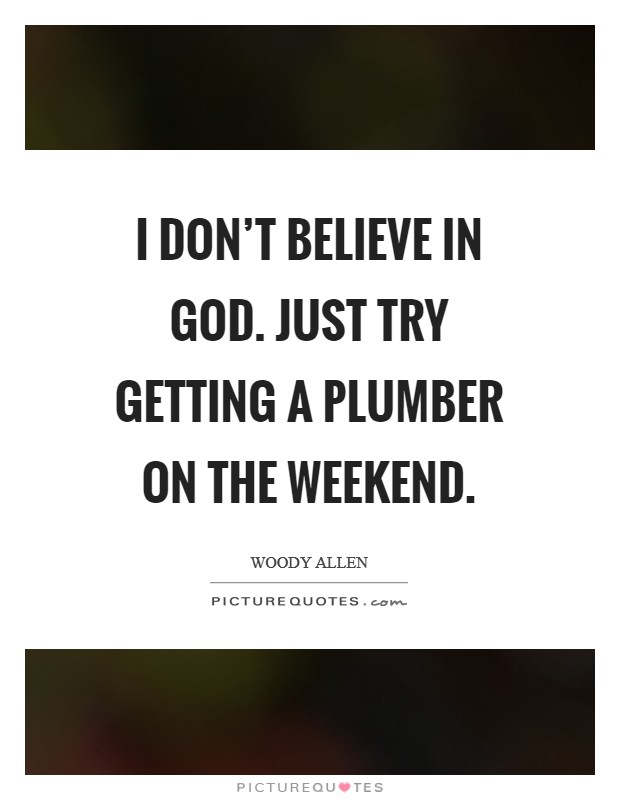 I don't believe in God. Just try getting a plumber on the weekend Picture Quote #1