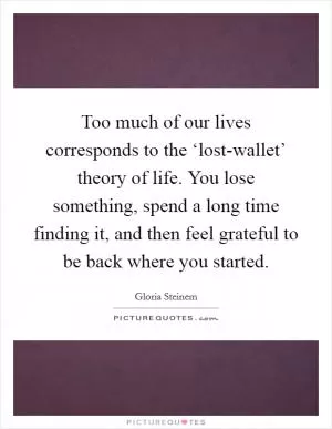 Too much of our lives corresponds to the ‘lost-wallet’ theory of life. You lose something, spend a long time finding it, and then feel grateful to be back where you started Picture Quote #1