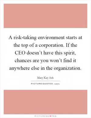 A risk-taking environment starts at the top of a corporation. If the CEO doesn’t have this spirit, chances are you won’t find it anywhere else in the organization Picture Quote #1