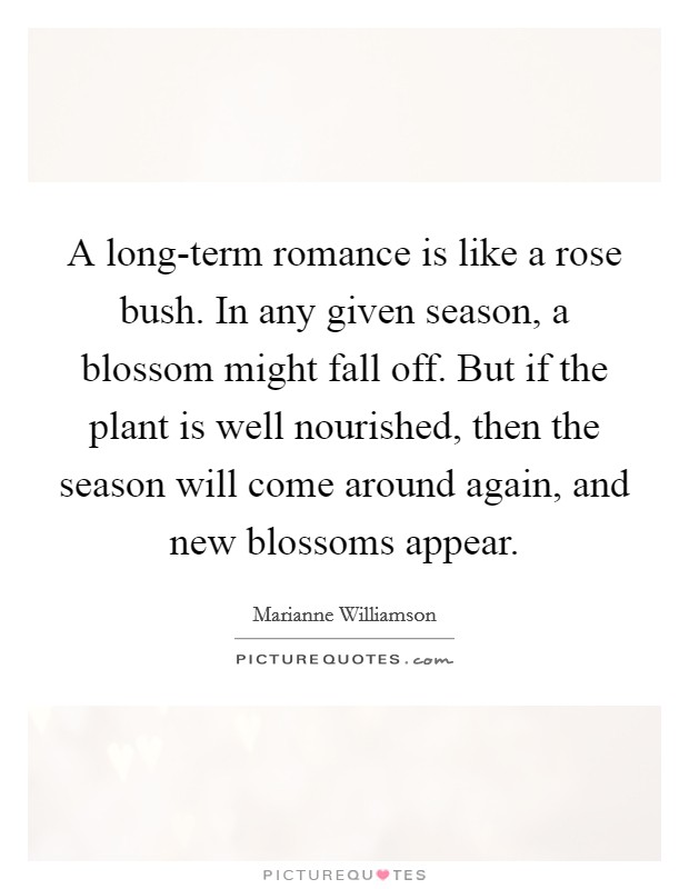 A long-term romance is like a rose bush. In any given season, a blossom might fall off. But if the plant is well nourished, then the season will come around again, and new blossoms appear Picture Quote #1
