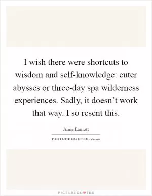 I wish there were shortcuts to wisdom and self-knowledge: cuter abysses or three-day spa wilderness experiences. Sadly, it doesn’t work that way. I so resent this Picture Quote #1