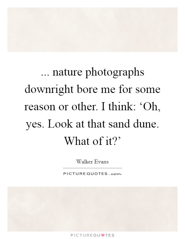 ... nature photographs downright bore me for some reason or other. I think: ‘Oh, yes. Look at that sand dune. What of it?' Picture Quote #1