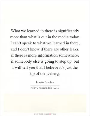 What we learned in there is significantly more than what is out in the media today. I can’t speak to what we learned in there, and I don’t know if there are other leaks, if there is more information somewhere, if somebody else is going to step up, but I will tell you that I believe it’s just the tip of the iceberg Picture Quote #1