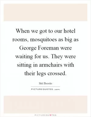 When we got to our hotel rooms, mosquitoes as big as George Foreman were waiting for us. They were sitting in armchairs with their legs crossed Picture Quote #1