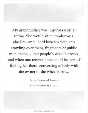 My grandmother was unsurpassable at sitting. She would sit on tombstones, glaciers, small hard benches with ants crawling over them, fragments of public monuments, other people’s wheelbarrows, and when one returned one could be sure of finding her there, conversing affably with the owner of the wheelbarrow Picture Quote #1