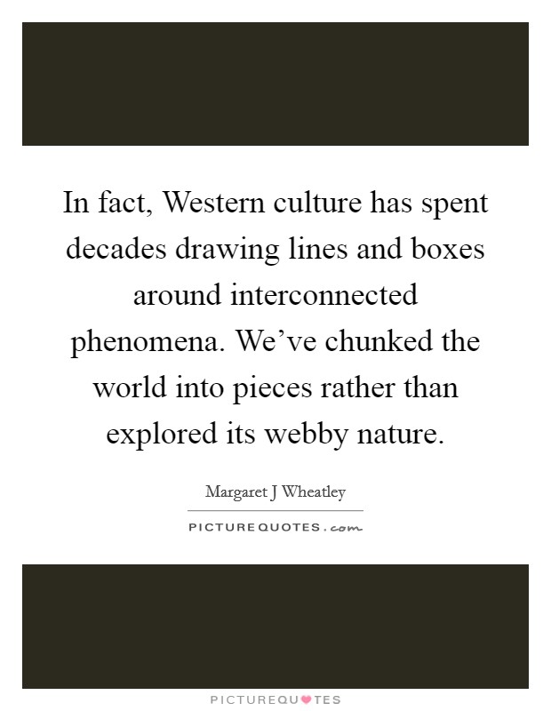In fact, Western culture has spent decades drawing lines and boxes around interconnected phenomena. We've chunked the world into pieces rather than explored its webby nature Picture Quote #1