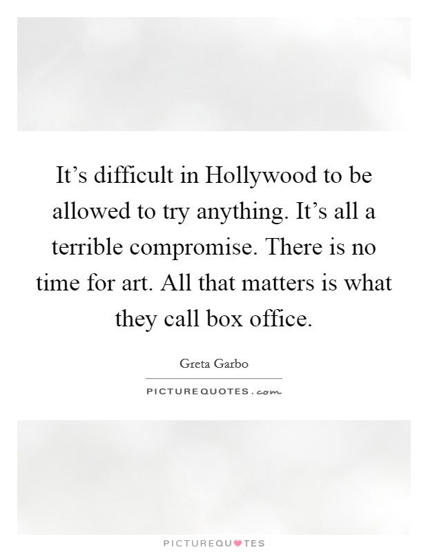 It's difficult in Hollywood to be allowed to try anything. It's all a terrible compromise. There is no time for art. All that matters is what they call box office Picture Quote #1