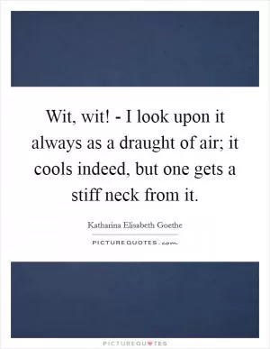 Wit, wit! - I look upon it always as a draught of air; it cools indeed, but one gets a stiff neck from it Picture Quote #1