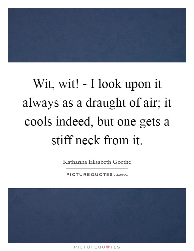 Wit, wit! - I look upon it always as a draught of air; it cools indeed, but one gets a stiff neck from it Picture Quote #1