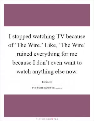 I stopped watching TV because of ‘The Wire.’ Like, ‘The Wire’ ruined everything for me because I don’t even want to watch anything else now Picture Quote #1