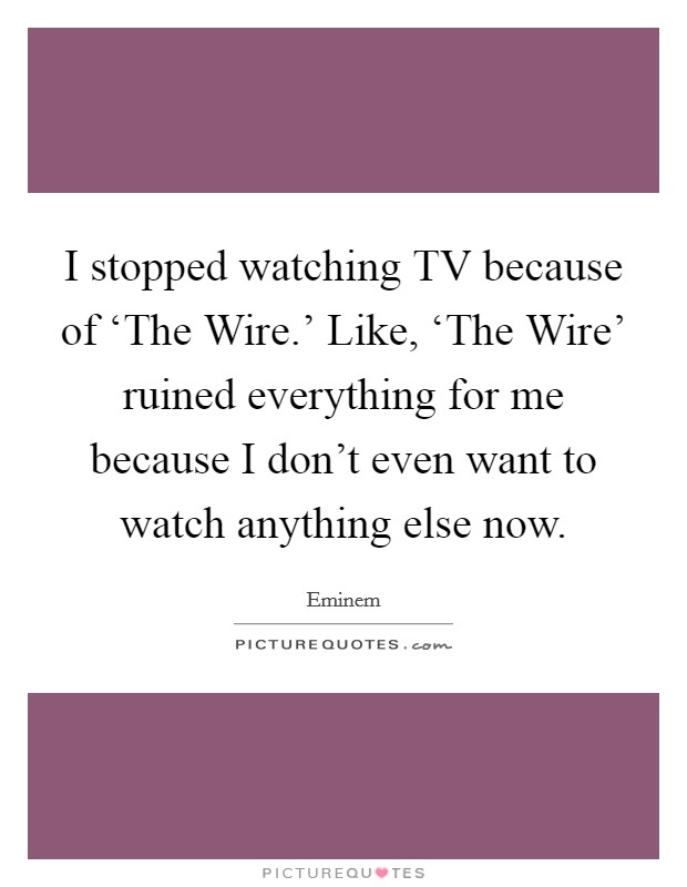 I stopped watching TV because of ‘The Wire.' Like, ‘The Wire' ruined everything for me because I don't even want to watch anything else now Picture Quote #1