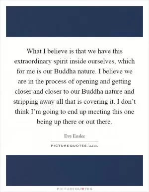What I believe is that we have this extraordinary spirit inside ourselves, which for me is our Buddha nature. I believe we are in the process of opening and getting closer and closer to our Buddha nature and stripping away all that is covering it. I don’t think I’m going to end up meeting this one being up there or out there Picture Quote #1
