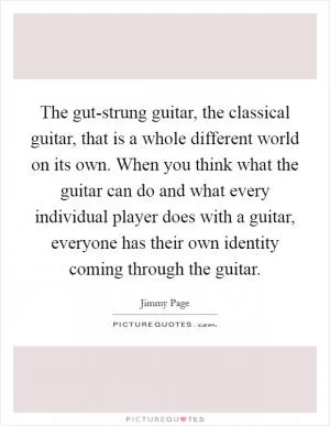 The gut-strung guitar, the classical guitar, that is a whole different world on its own. When you think what the guitar can do and what every individual player does with a guitar, everyone has their own identity coming through the guitar Picture Quote #1
