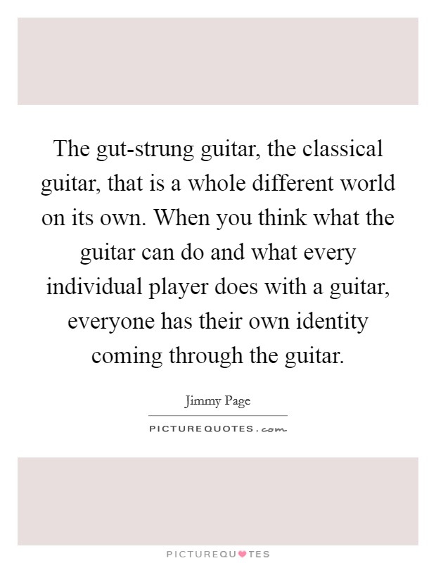 The gut-strung guitar, the classical guitar, that is a whole different world on its own. When you think what the guitar can do and what every individual player does with a guitar, everyone has their own identity coming through the guitar Picture Quote #1