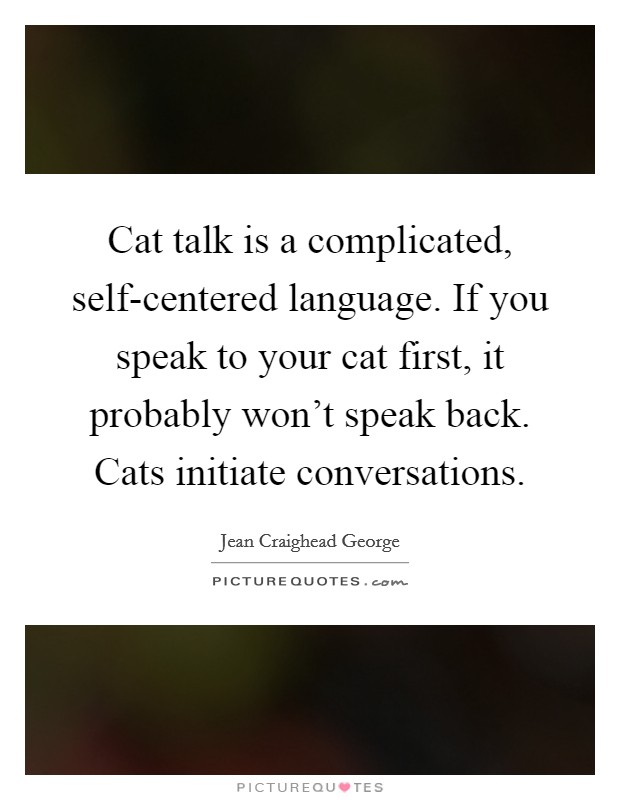 Cat talk is a complicated, self-centered language. If you speak to your cat first, it probably won't speak back. Cats initiate conversations Picture Quote #1