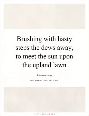 Brushing with hasty steps the dews away, to meet the sun upon the upland lawn Picture Quote #1