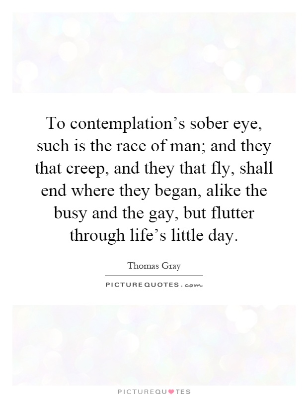 To contemplation's sober eye, such is the race of man; and they that creep, and they that fly, shall end where they began, alike the busy and the gay, but flutter through life's little day Picture Quote #1
