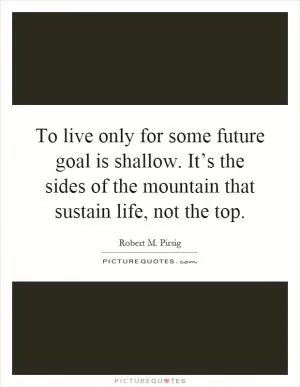 To live only for some future goal is shallow. It’s the sides of the mountain that sustain life, not the top Picture Quote #1