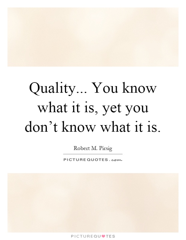 Quality... You know what it is, yet you don't know what it is Picture Quote #1