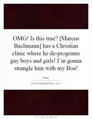 OMG! Is this true? [Marcus Bachmann] has a Christian clinic where he de-programs gay boys and girls! I’m gonna strangle him with my Boa! Picture Quote #1