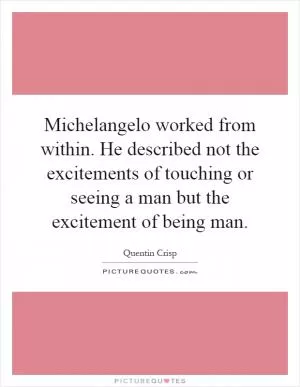 Michelangelo worked from within. He described not the excitements of touching or seeing a man but the excitement of being man Picture Quote #1