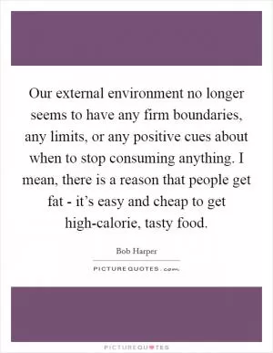 Our external environment no longer seems to have any firm boundaries, any limits, or any positive cues about when to stop consuming anything. I mean, there is a reason that people get fat - it’s easy and cheap to get high-calorie, tasty food Picture Quote #1
