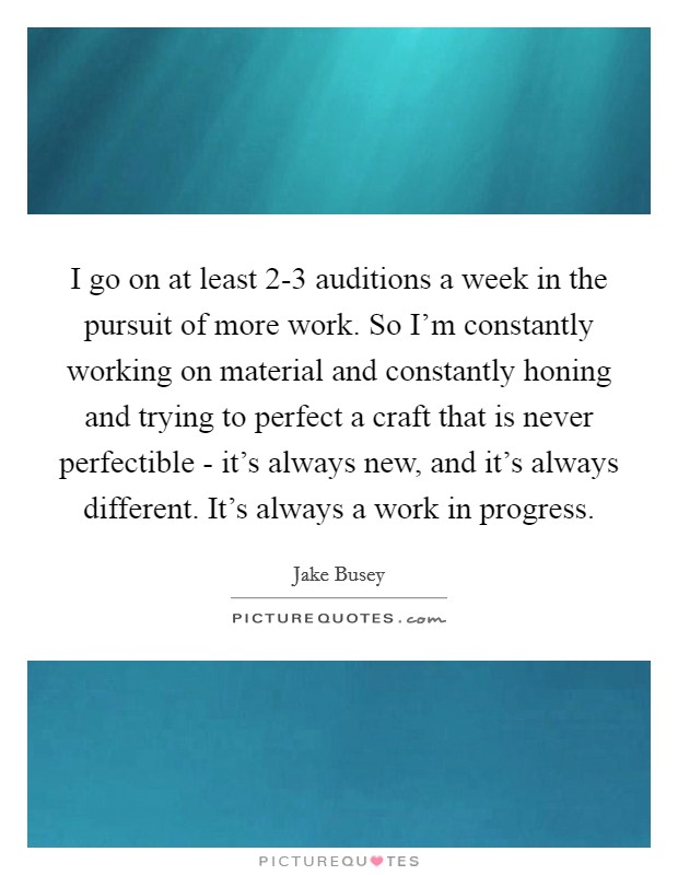 I go on at least 2-3 auditions a week in the pursuit of more work. So I'm constantly working on material and constantly honing and trying to perfect a craft that is never perfectible - it's always new, and it's always different. It's always a work in progress Picture Quote #1