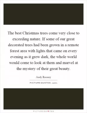 The best Christmas trees come very close to exceeding nature. If some of our great decorated trees had been grown in a remote forest area with lights that came on every evening as it grew dark, the whole world would come to look at them and marvel at the mystery of their great beauty Picture Quote #1