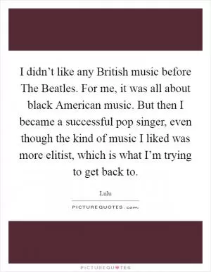 I didn’t like any British music before The Beatles. For me, it was all about black American music. But then I became a successful pop singer, even though the kind of music I liked was more elitist, which is what I’m trying to get back to Picture Quote #1