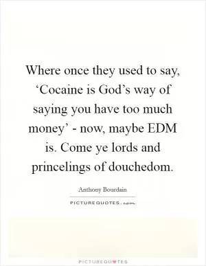 Where once they used to say, ‘Cocaine is God’s way of saying you have too much money’ - now, maybe EDM is. Come ye lords and princelings of douchedom Picture Quote #1