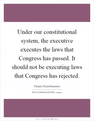 Under our constitutional system, the executive executes the laws that Congress has passed. It should not be executing laws that Congress has rejected Picture Quote #1