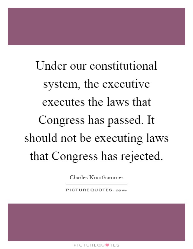 Under our constitutional system, the executive executes the laws that Congress has passed. It should not be executing laws that Congress has rejected Picture Quote #1
