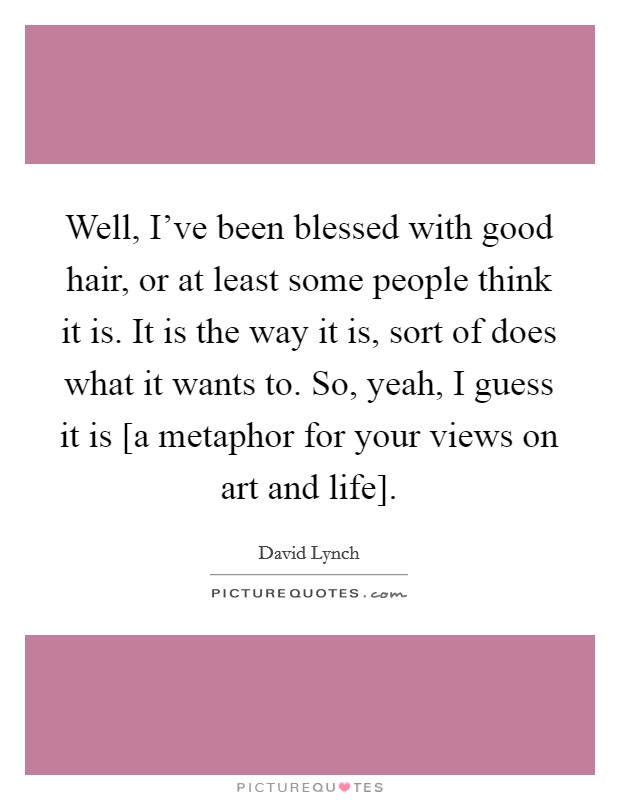 Well, I've been blessed with good hair, or at least some people think it is. It is the way it is, sort of does what it wants to. So, yeah, I guess it is [a metaphor for your views on art and life] Picture Quote #1