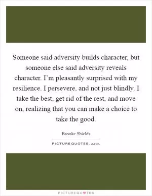 Someone said adversity builds character, but someone else said adversity reveals character. I’m pleasantly surprised with my resilience. I persevere, and not just blindly. I take the best, get rid of the rest, and move on, realizing that you can make a choice to take the good Picture Quote #1
