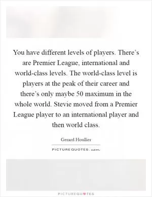 You have different levels of players. There’s are Premier League, international and world-class levels. The world-class level is players at the peak of their career and there’s only maybe 50 maximum in the whole world. Stevie moved from a Premier League player to an international player and then world class Picture Quote #1