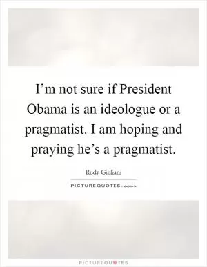 I’m not sure if President Obama is an ideologue or a pragmatist. I am hoping and praying he’s a pragmatist Picture Quote #1