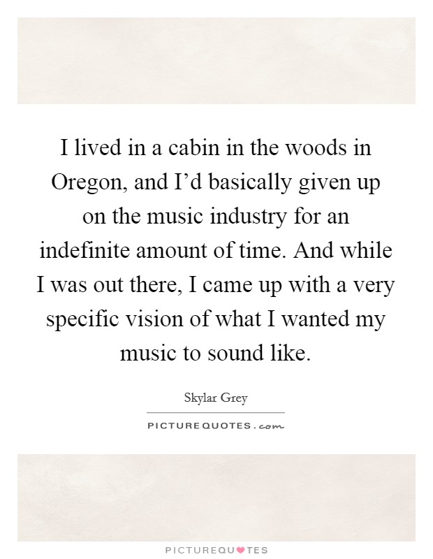 I lived in a cabin in the woods in Oregon, and I'd basically given up on the music industry for an indefinite amount of time. And while I was out there, I came up with a very specific vision of what I wanted my music to sound like Picture Quote #1