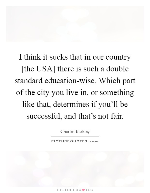 I think it sucks that in our country [the USA] there is such a double standard education-wise. Which part of the city you live in, or something like that, determines if you'll be successful, and that's not fair Picture Quote #1