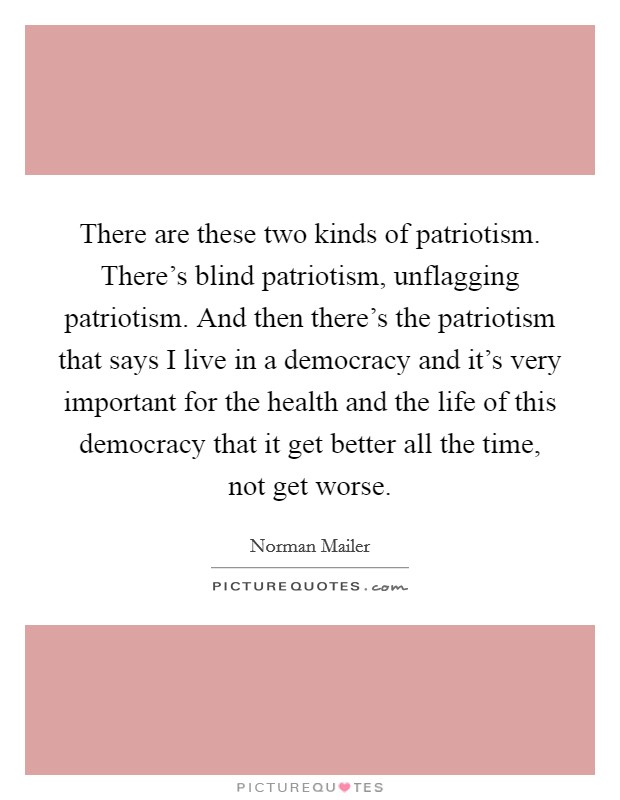 There are these two kinds of patriotism. There's blind patriotism, unflagging patriotism. And then there's the patriotism that says I live in a democracy and it's very important for the health and the life of this democracy that it get better all the time, not get worse Picture Quote #1